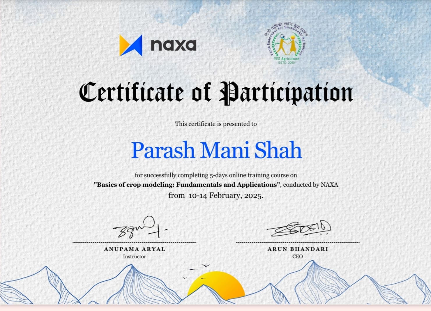 NAXA Crop Certificate